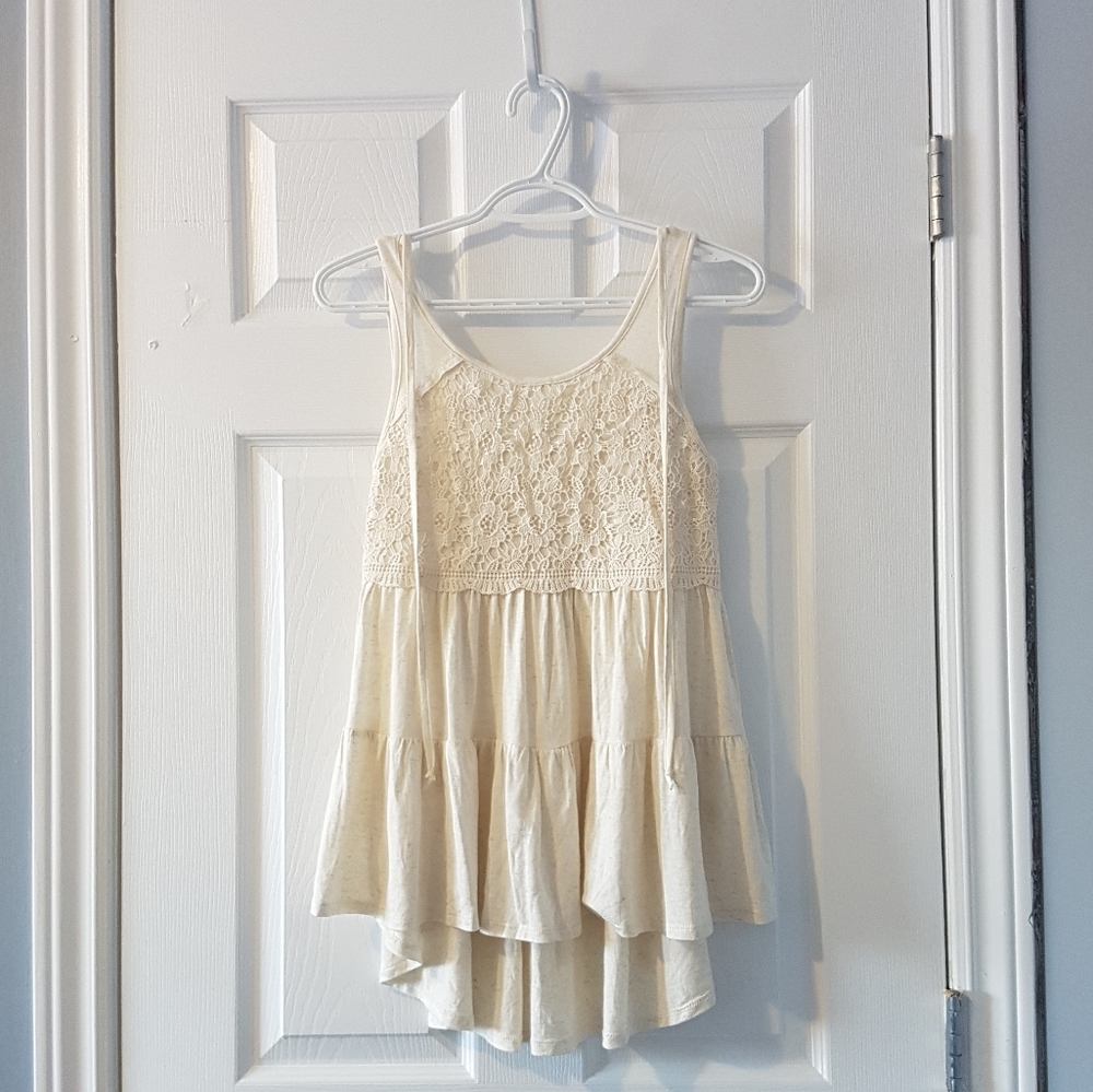 White boho floral lace tank top blouse